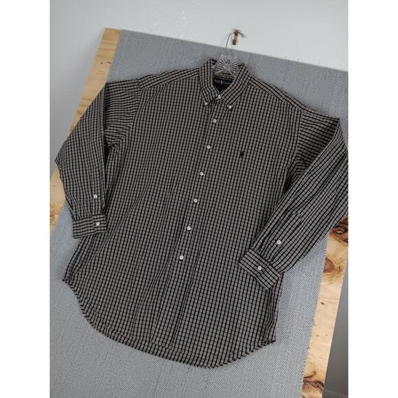 Vintage Ralph Lauren Blake Shirt Mens Large Brown/Navy Check Button Down Preppy - Picture 4 of 12